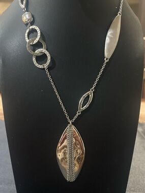 Chico's Silver-Tone Hammered Marquise Pendant Necklace